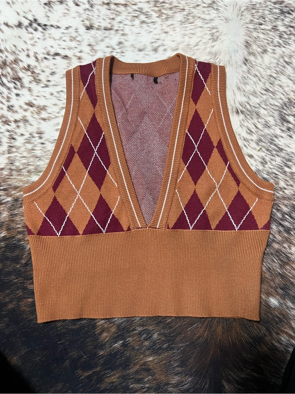 Rusty Brown & Burgundy Viscose Blend Knit Top
